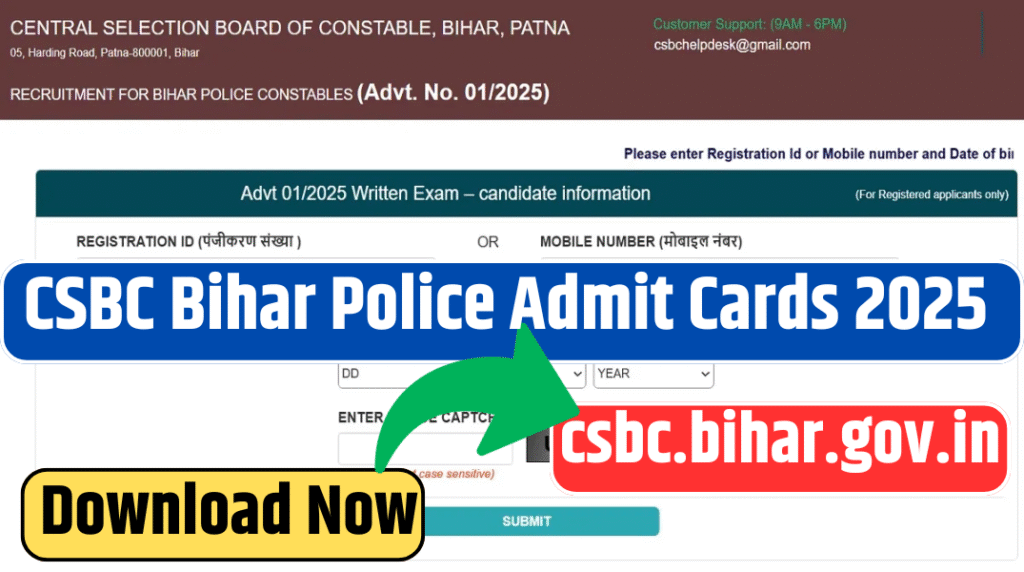 CSBC Bihar Police Admit Cards 2025: Release Dates for All Exam Days
