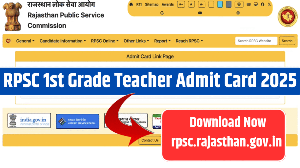 RPSC 1st Grade Teacher Admit Card 2025 Release Soon – Check Hall Ticket Link Here